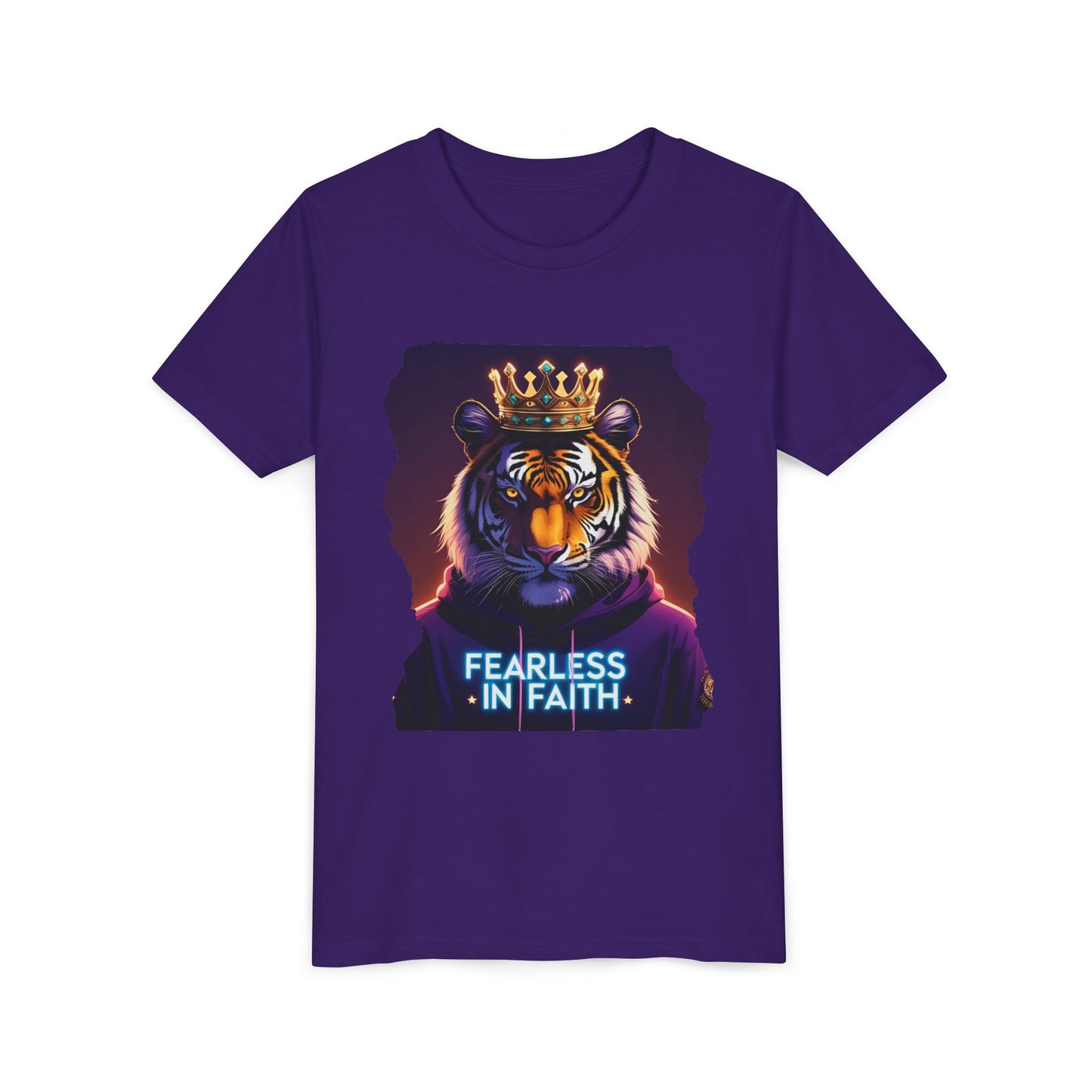 Fearless in Faith Tiger Tee, Youth Graphic Shirt, Motivational Kids Tee, Animal Lover Gift, Inspirational Apparel