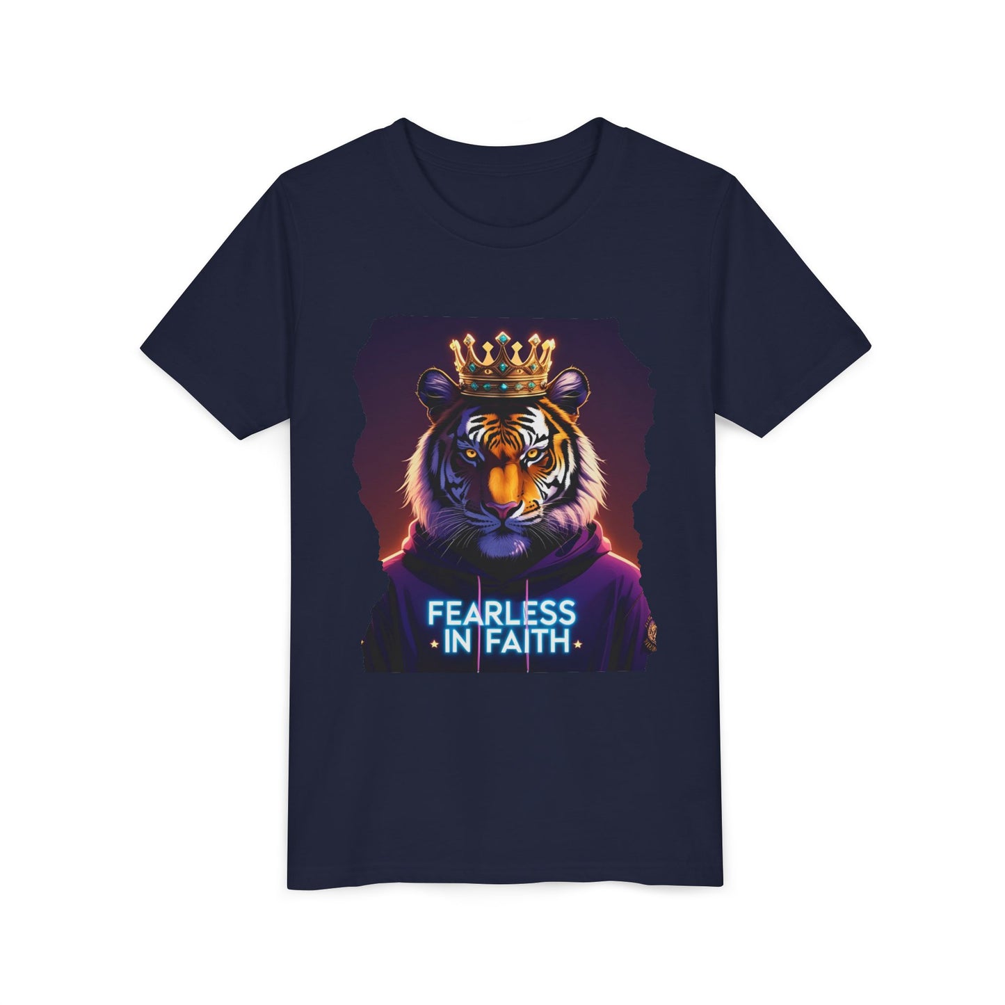 Fearless in Faith Tiger Tee, Youth Graphic Shirt, Motivational Kids Tee, Animal Lover Gift, Inspirational Apparel