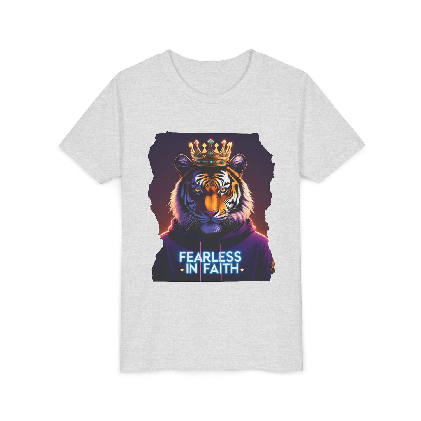 Fearless in Faith Tiger Tee, Youth Graphic Shirt, Motivational Kids Tee, Animal Lover Gift, Inspirational Apparel