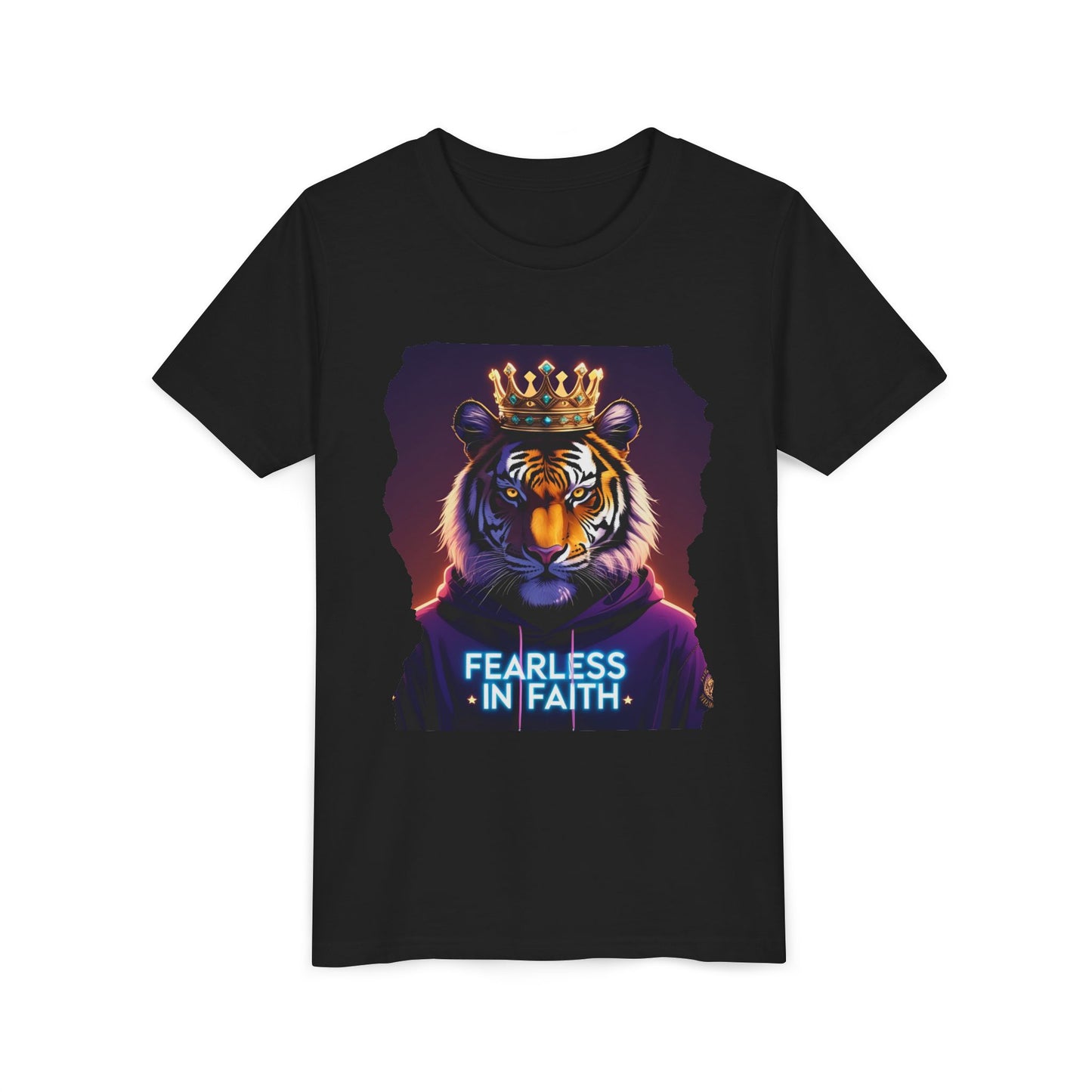 Fearless in Faith Tiger Tee, Youth Graphic Shirt, Motivational Kids Tee, Animal Lover Gift, Inspirational Apparel
