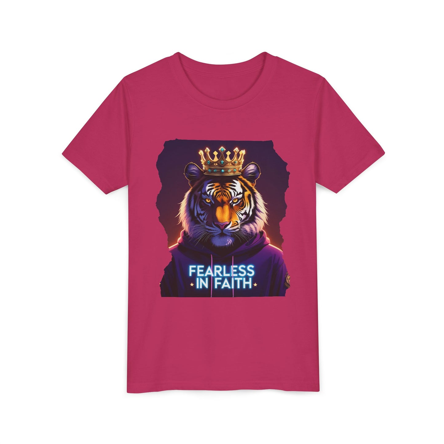 Fearless in Faith Tiger Tee, Youth Graphic Shirt, Motivational Kids Tee, Animal Lover Gift, Inspirational Apparel