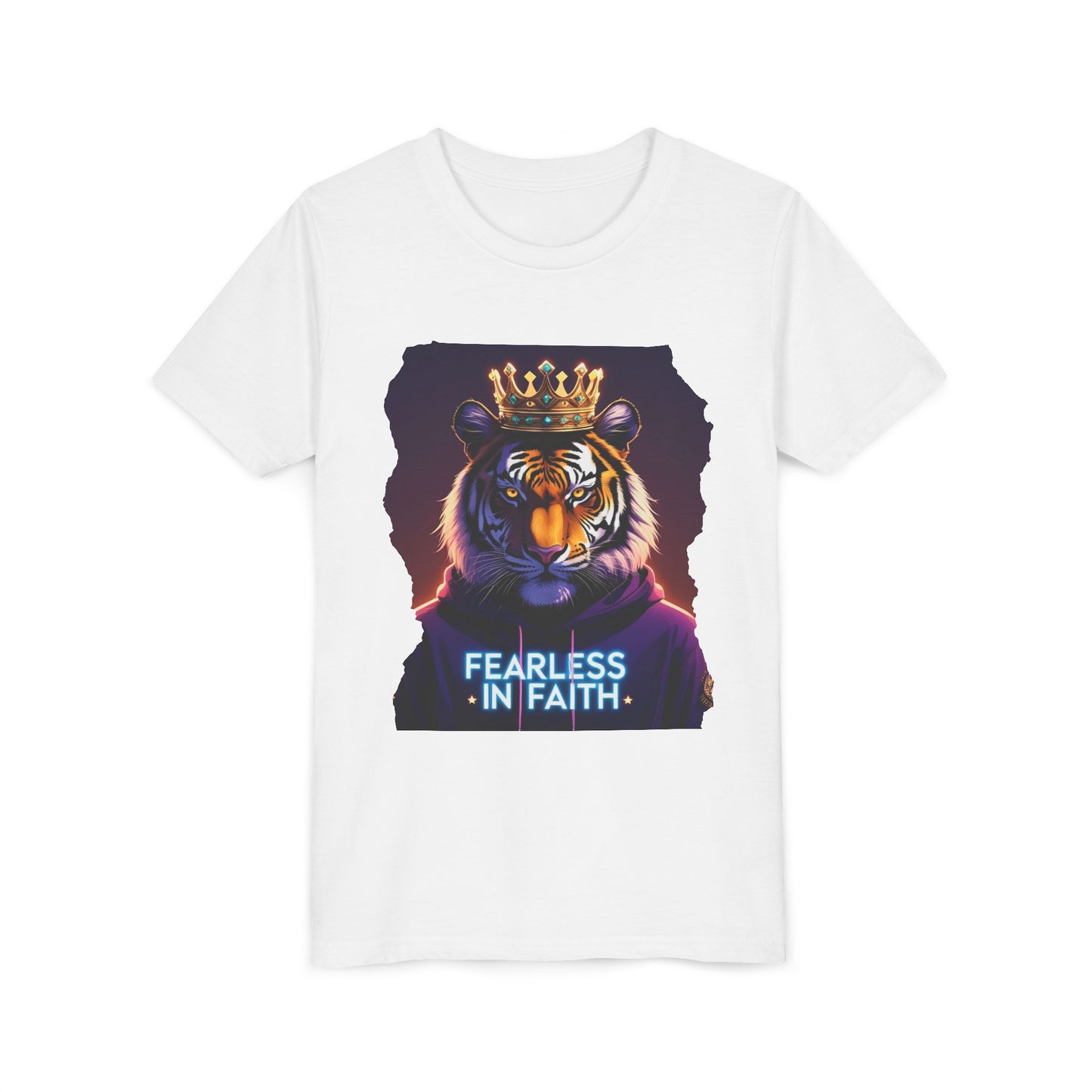 Fearless in Faith Tiger Tee, Youth Graphic Shirt, Motivational Kids Tee, Animal Lover Gift, Inspirational Apparel