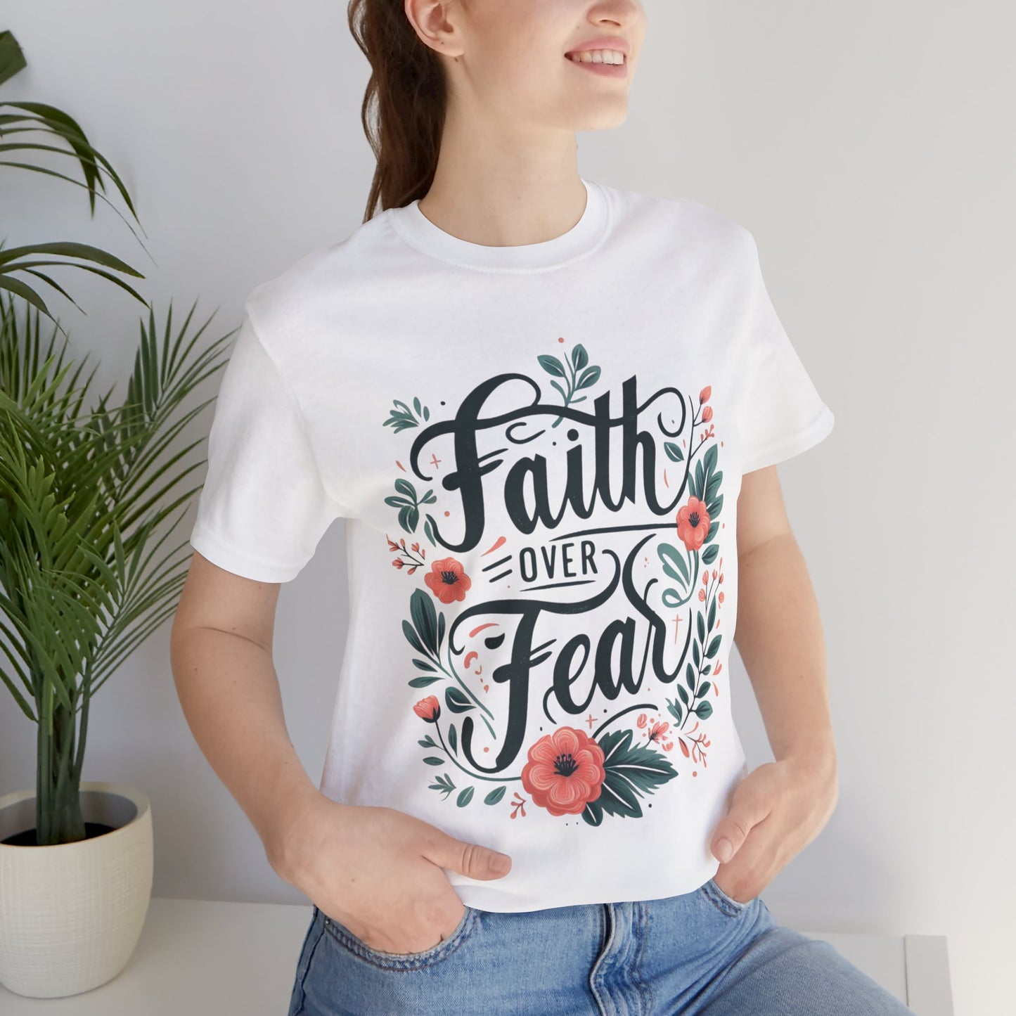 Faith Over Fear Floral Tee, Inspirational T-Shirt, Motivational Apparel, Gift for Friends, Spiritual Fashion, Casual Wear